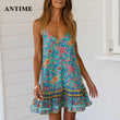 Load image into Gallery viewer, Antime Boho Summer Dress Beach Mini Casual Sundress Sleeveless Women Bohemian Spagetti Strap Dresses Print - The Sweetest Tee