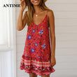 Load image into Gallery viewer, Antime Boho Summer Dress Beach Mini Casual Sundress Sleeveless Women Bohemian Spagetti Strap Dresses Print - The Sweetest Tee