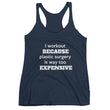 Load image into Gallery viewer, I WORKOUT BECAUSE PLASTIC SURGERY... Racerback Tank (6 colors) - The Sweetest Tee