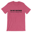Load image into Gallery viewer, IN MY DEFENSE... Unisex Cotton Tee (8 colors) - The Sweetest Tee
