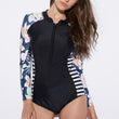 Load image into Gallery viewer, Bikini 2020 Surfing Swimsuit for Women Long Sleeve One Piece Bodysuit Leaves Print Sexy Bikini Brasileño Summer Push Up Swimwear