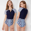 Load image into Gallery viewer, Bikini 2020 Surfing Swimsuit for Women Long Sleeve One Piece Bodysuit Leaves Print Sexy Bikini Brasileño Summer Push Up Swimwear