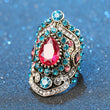 Load image into Gallery viewer, Vintage Gold Mosaic Blue & Pink Crystal Ring - The Sweetest Tee