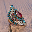 Load image into Gallery viewer, Vintage Gold Mosaic Blue & Pink Crystal Ring - The Sweetest Tee