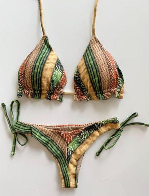 Sexy Halter Swimsuit Push Up 2021 Brazilian Bikini Tropical Plant Print Swimwear String Mini Swimsuit Women Thong Micro Bikini