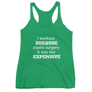 I WORKOUT BECAUSE PLASTIC SURGERY... Racerback Tank (6 colors) - The Sweetest Tee