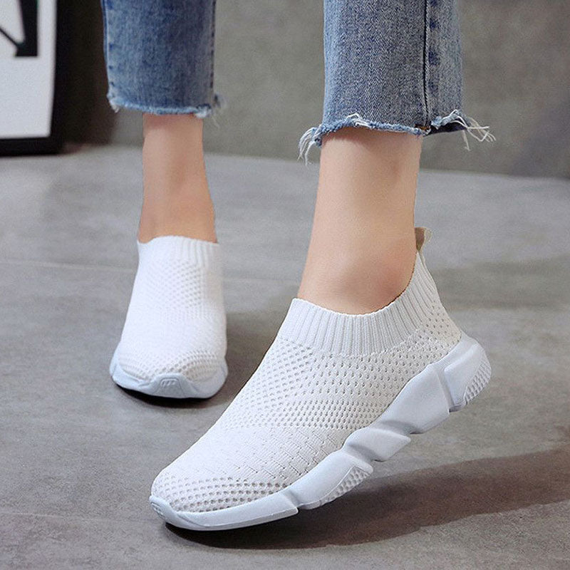 Women Shoes 2019 New Flyknit Sneakers Women Breathable Slip On Flat Shoes Soft Bottom White Sneakers Casual Women Flats Krasovki - The Sweetest Tee
