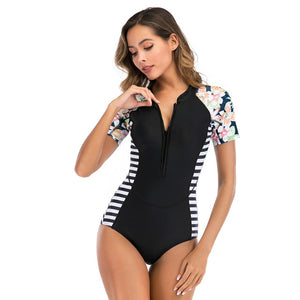 Bikini 2020 Surfing Swimsuit for Women Long Sleeve One Piece Bodysuit Leaves Print Sexy Bikini Brasileño Summer Push Up Swimwear