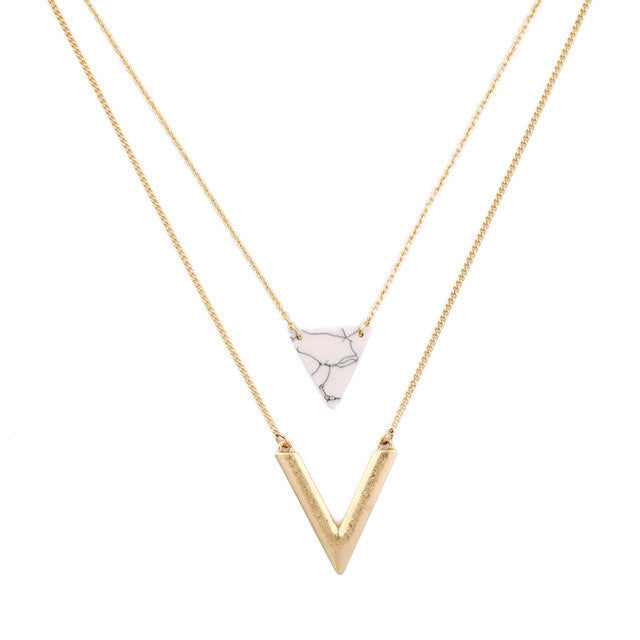 Marble Triangle Layered Pendant Necklace - The Sweetest Tee