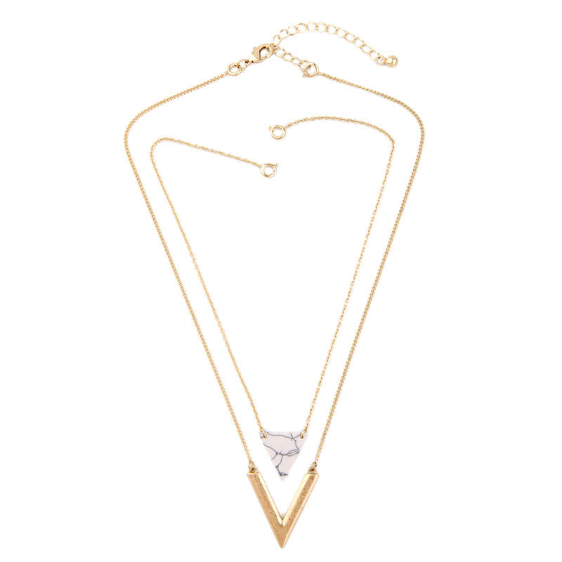 Marble Triangle Layered Pendant Necklace - The Sweetest Tee
