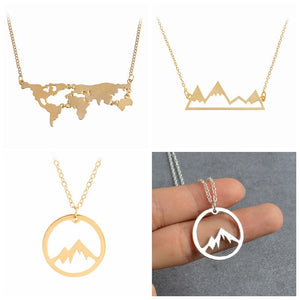 QIHE JEWELRY Mountain necklace World map necklace Mountain range jewelry Nature Hiker climbing lover gifts Minimalist Jewelry