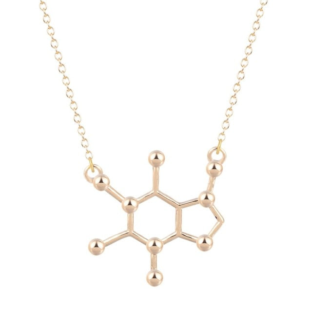 Geometric Statement Necklace Women Female Serotonin Molecule Pendant DNA Polygon Caffeine Chain Necklace Jewelry Gift For Girls